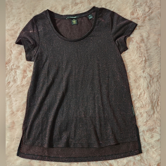 Scotch & Soda Reddish Purple and Black Sparkle Scoopneck Short Sleeve Top - Picture 1 of 3